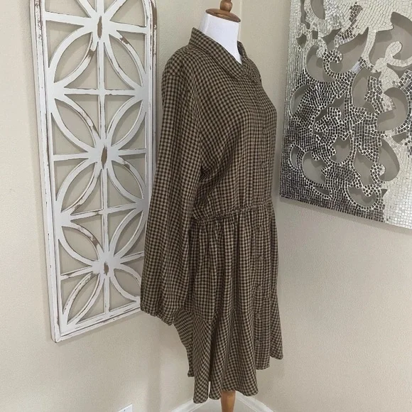 NWT MAURICES xxl BLACK BROWN PLAID BABYDOLL MINI DRESS LONG SLEEVE - Picture 2 of 6